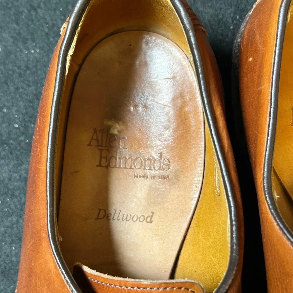 Allen Edmonds Dellwood Shoes Mens 10 D Tan Leather Split Toe Derby Dress USA